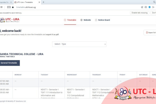 UTC-Lira To Launch an Electronic Time Tabling Management System